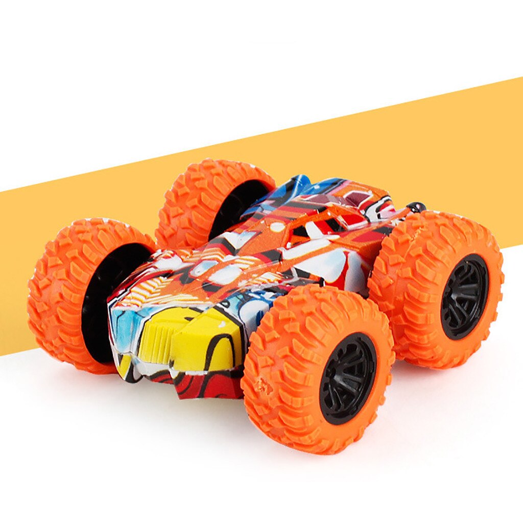 Car Toy Kids Pull Back Vehicle Stunt Double Sided Rotating Tumbling Inertia Graffiti Car Off Road Model Toy Rollover SUV: C