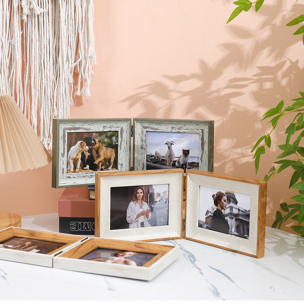 Cadre articulé pliant horizontal 1 pièce, affichage de bureau à domicile, pour l'art, affichage de photos, cadre en plastique, double cadre