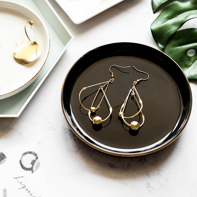 Plateau à Dessert en céramique, feuilles d'ananas, bijoux plat or argent blanc noir boucles d'oreilles anneau assiette décorative bols