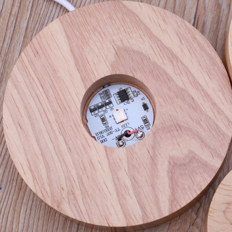 Handmade Resin Art Wood Round LED Display Base Colorful Light Wooden Night Base Resin Display Ornament Stand DIY Crafts