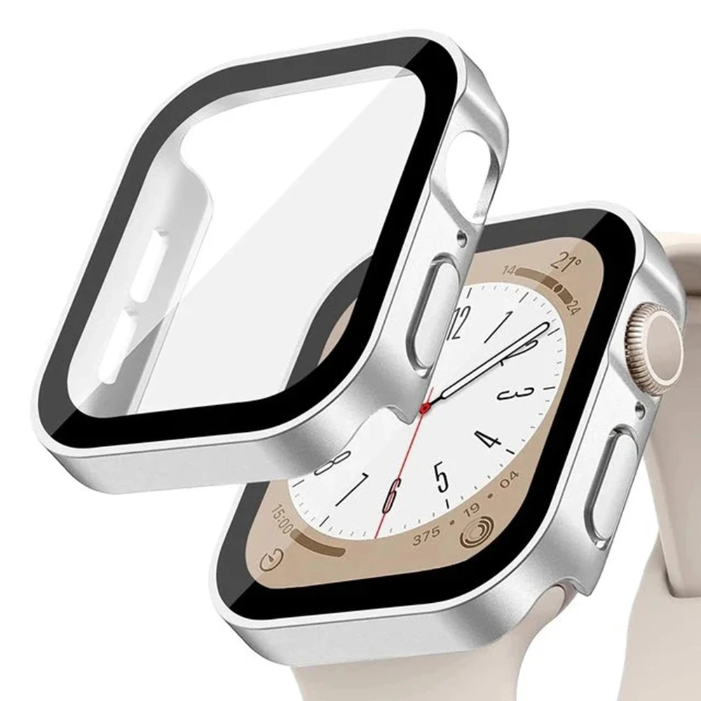 Glas + wasserdichtes Gehäbenutzen für Apfel Uhr 7, 8, 9, 45 mm, 41 mm, Displayschutzfolie, harter PC-Stoßfänger für iWatch Serie 6, 5, 4 SE 40 mm, 44 mm Abdeckung: Messing / 2-3,9 Zoll