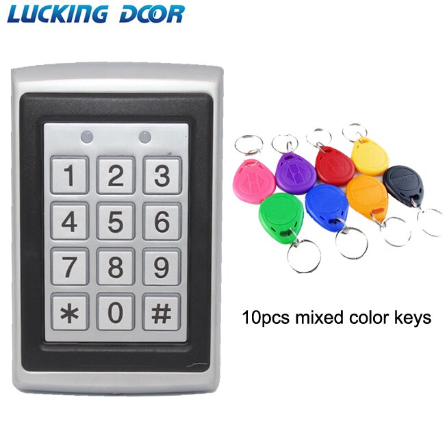 Metal RFID Access Control EM ID Card Reader Keypad 2000 Users 125KHz Door Opener KeyBoard Key Fobs With Wiegand 26 Output: AC and 10 color key