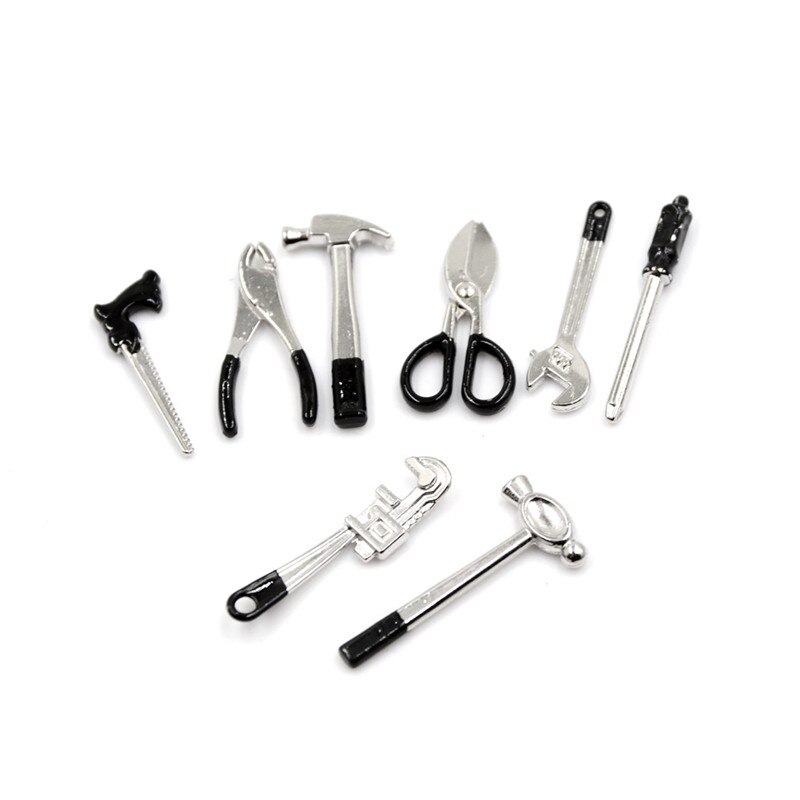 8pcs 1:12 Scale Miniature Metal Hand Tools Set Dolls House Accessories Good: BK