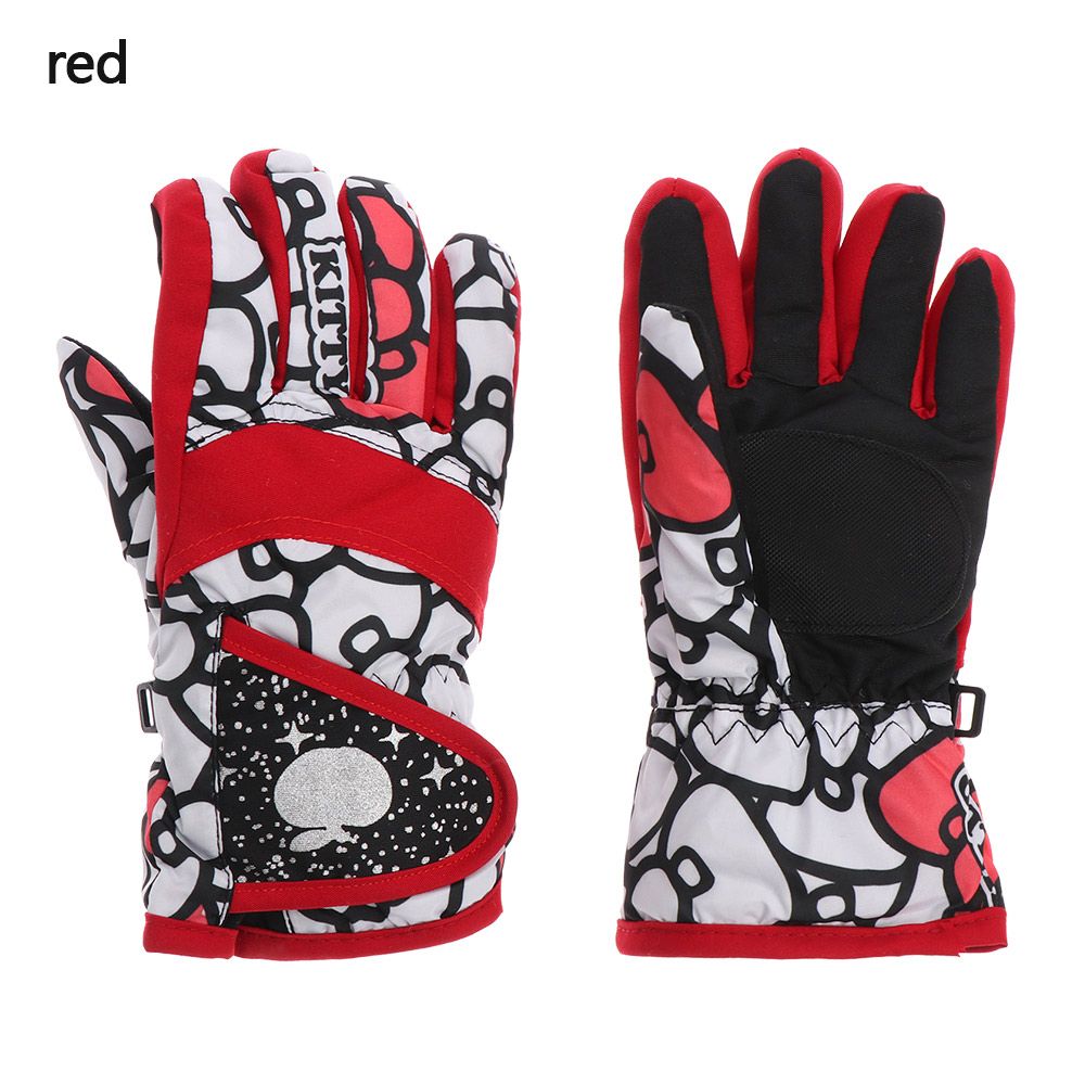Winter Must Thicken Warm Windproof Waterproof Children Ski Gloves Snow Snowboard Outdoor Riding Long-sleeved Mitten: red
