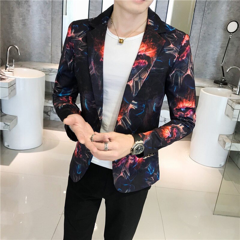 Herr guldpläterad blommig kostymjacka herr slim terno masculino trend sångarklänning jacka herr kavaj med enkel knapp