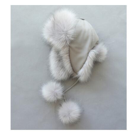 Kinderen Faux Fur Hoed Lederen Vos Bontmuts Lei Feng Thermische Sneeuw Cap Muts Beschermen Oren Hoed winter Hoed: Grijs / adul t62-60cm