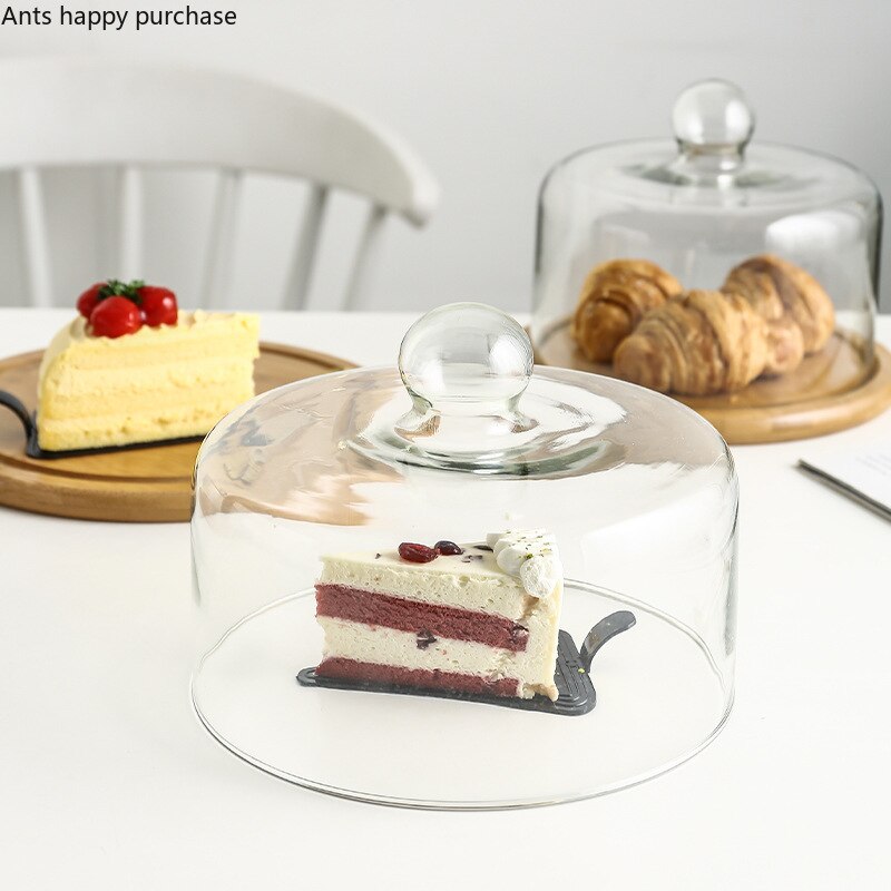 Plateau à gâteaux en bois avec couvercle en verre, plateau à Dessert, à pain, à collation, pour la conservation de la fraîcheur, couvercle Anti-cendres, plateau de stockage des aliments ménagers,