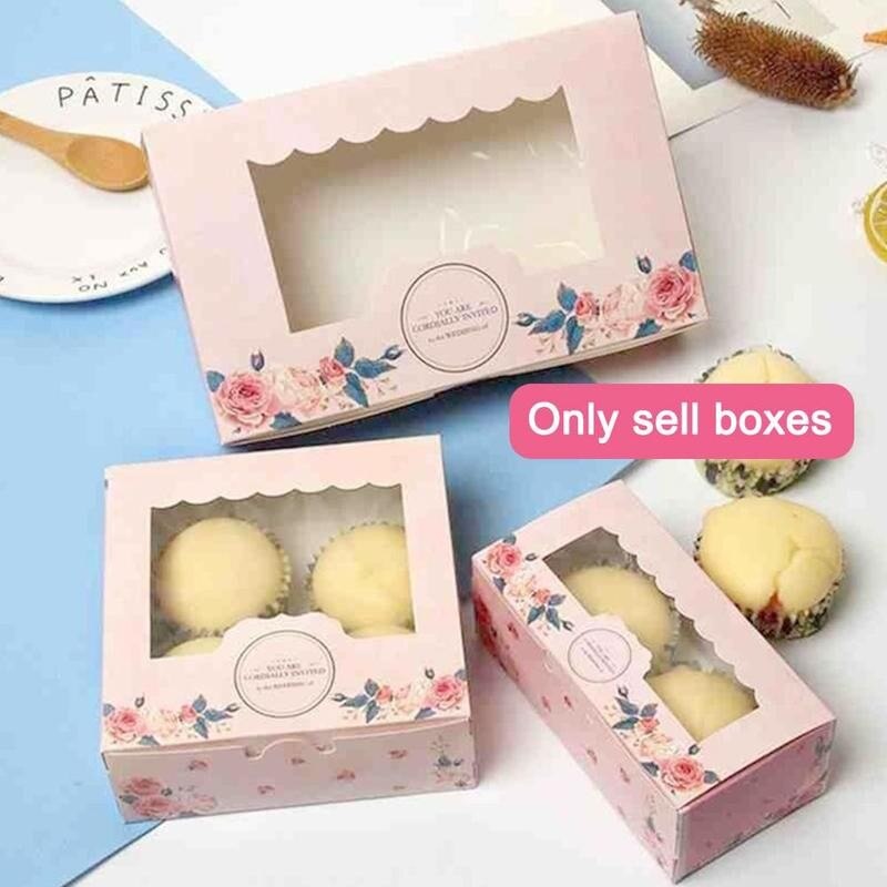 1pc multifunktions-kakor förpackningskartong godisfönster med tårtkopp bröllopslådor för 2/4/6- fester gör-det-själv-paket tårta cupcake pin ro  m0 r 7