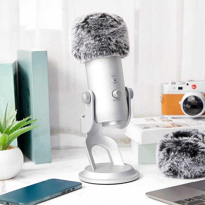 2 stück mikrofon-windschutz aus fell, flauschige mikrofonabdeckung für blue yeti kondensatormikrofone