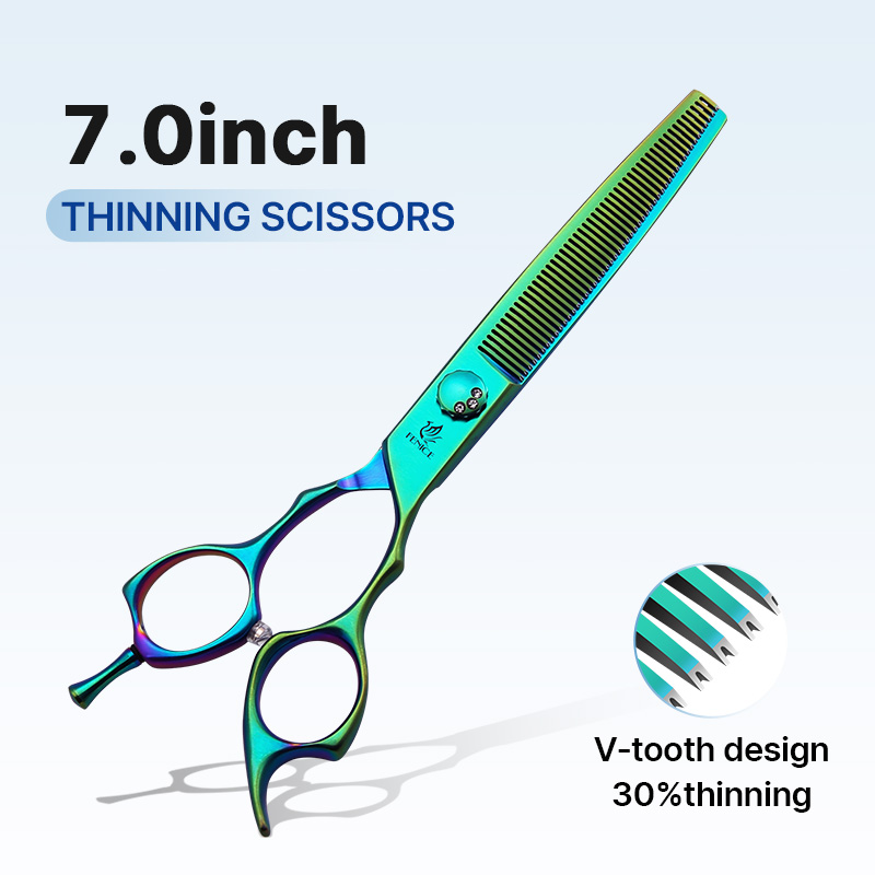 Fenice 7.0/7.5 inch JP440C Green Pet Grooming Scissors Shears Cutting&Curved&Thinner Set Kit for Dog Trimming Tools: light green