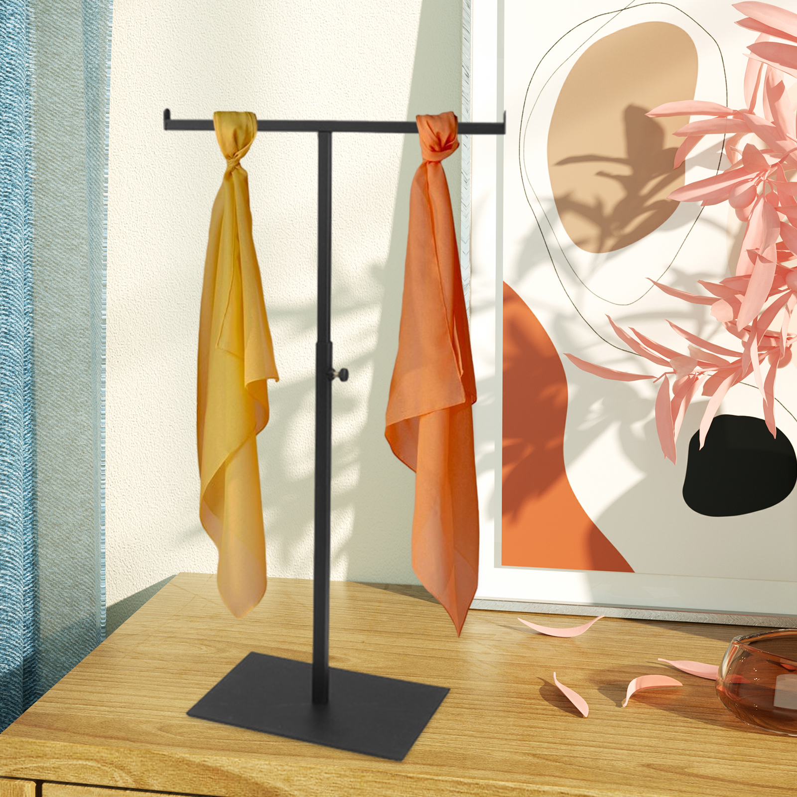 Handväsksdisplayställ garderobshyllor förnödenheter detaljhandelshylla halsduk handväskhållare t-bar hängande för hattväska armband halsband