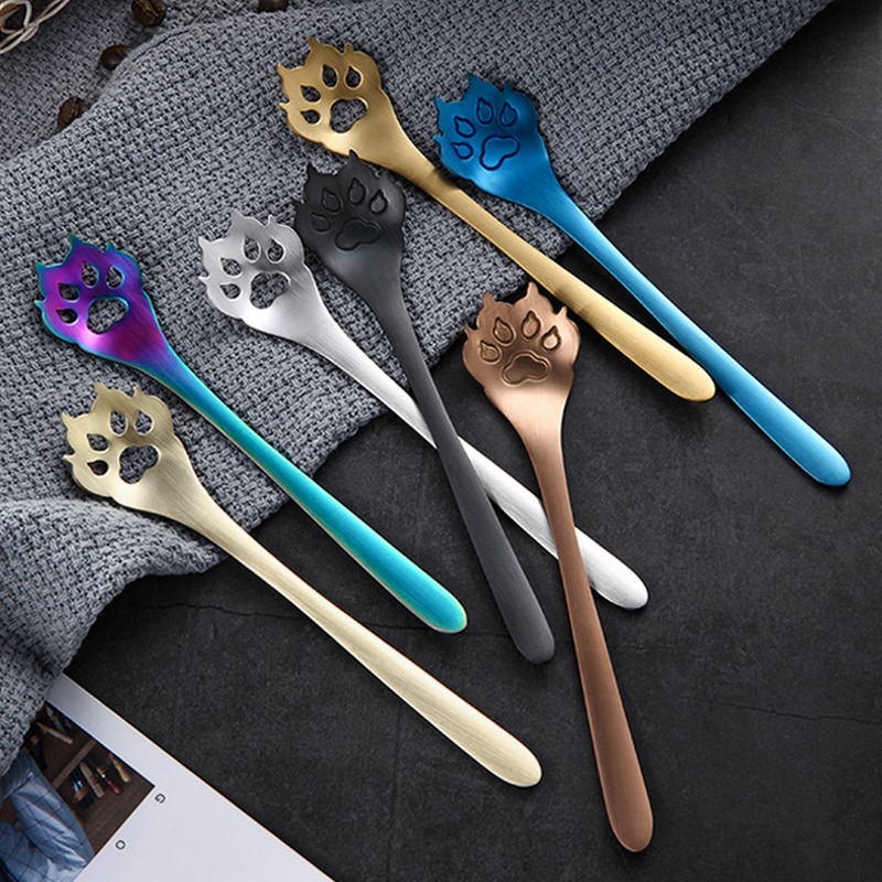 Acier inoxydable mignon chat griffe cuillères petit café thé gâteau Dessert cuillère fantaisie sucre cuillère à café vaisselle accessoires de cuisine