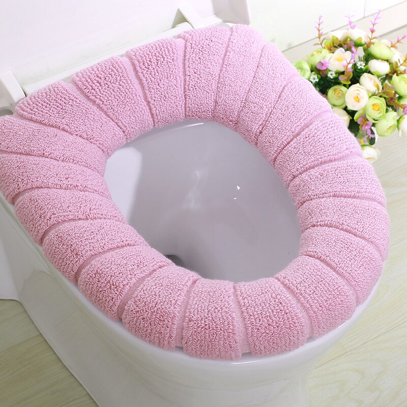 1pc housses de siège de toilette confortables en velours épais tricoté corail lavables pour siège de toilette standard motif citrouille coussin doux^: Rose du nord de l'ue