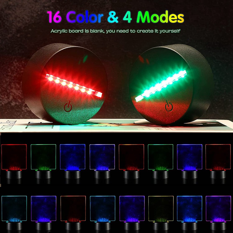 3D Night LED Light Lamp Base With 4 Clear Acrylic Sheets 4 Remote Controls Adjustable 16 Colors For Child Room Bar