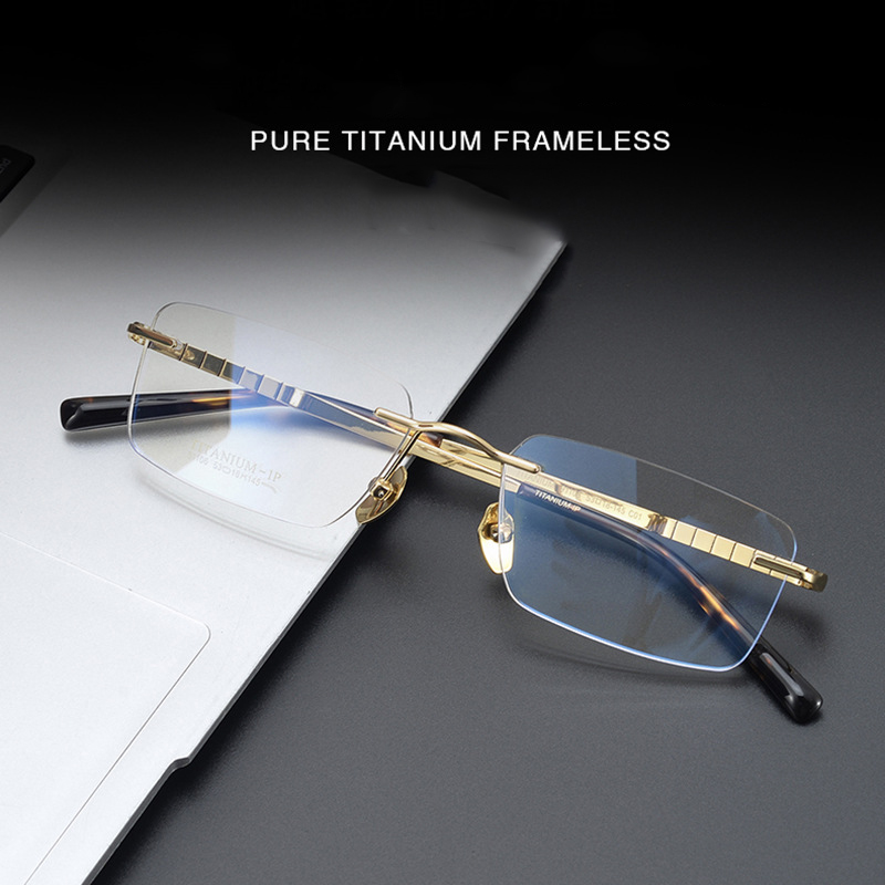 BCLEAR Titanium Rimless Glasses Frame Men Myopia Prescription Eyeglasses Frames Luxurious Brand Square Spectacles
