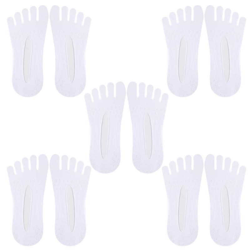 5Pairs Orthopedic Compressing Socks Women'S Toe Socks Ultra Low Cut Liner With Gel Tab Breathable Five Finger Split Boat Socks: White