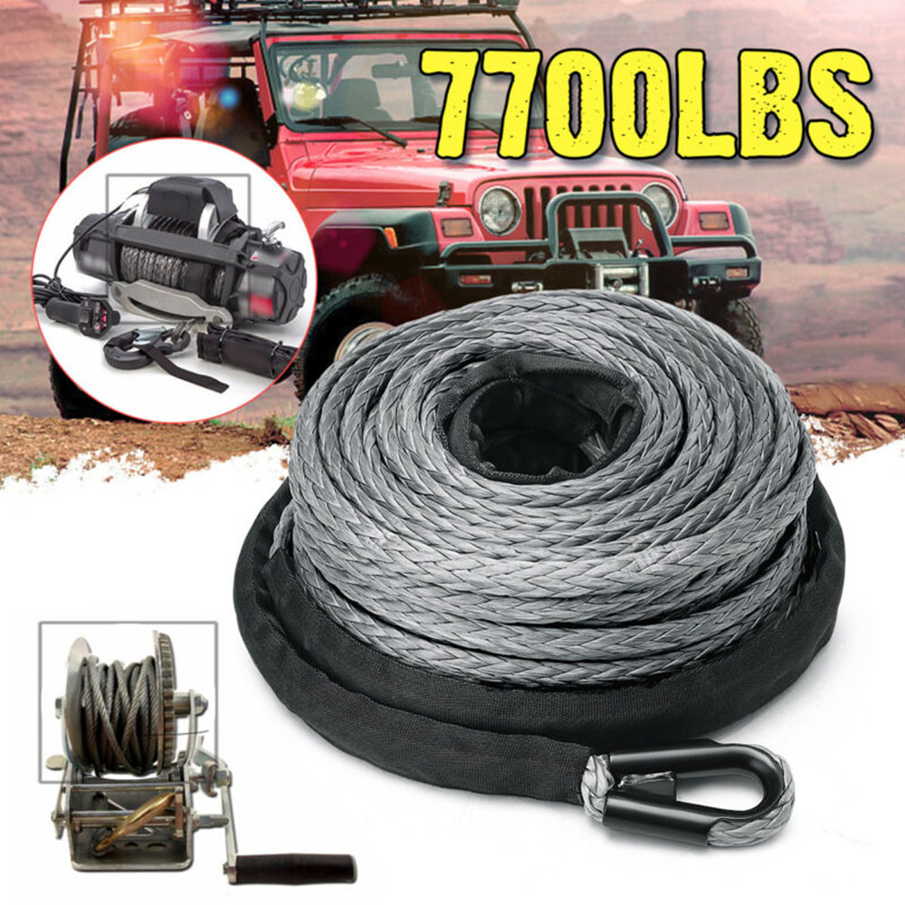 5Mm * 15M Winch Touw Atv Utv Trailer Hoge Sterkte Synthetische Winch Lijn Kabel Touw Tow koord Met Schede Grijs Lier 12V