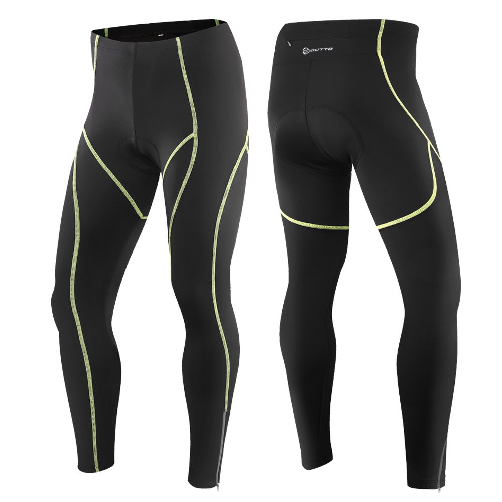 Outto Men's Cycling Tights - 3D Gel Padded Compression Full Length Breathable Race Bike Pants: Fluorescent green / XL