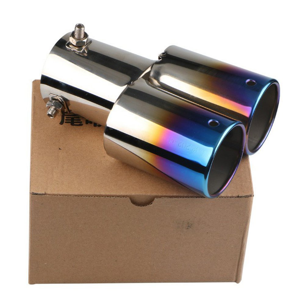 Dual Outlet Car Exhaust Tip Stainless Steel Slant Rolled Edge Auto Muffler Silencer Universal Black+Silver Car Exterior Supplies