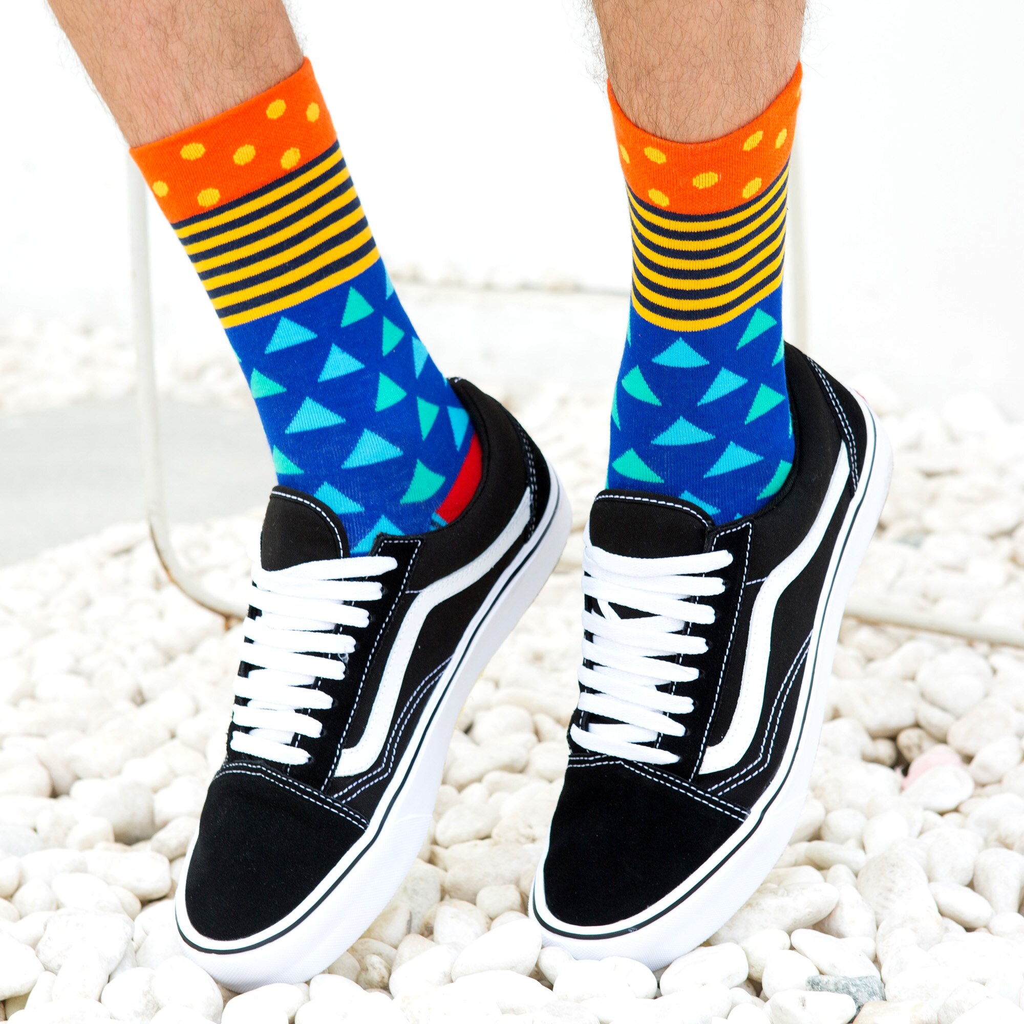 SANZETTI-chaussettes pour hommes, style Hip Hop, en coton peigné, haute couleur, nouveauté, Skateboard, motif géométrique, motif Harajuku,