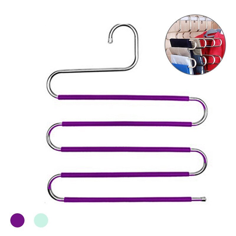 1pc 5 layers S Shape MultiFunctional Clothes Hangers Pants Storage Hangers Cloth Rack Multilayer Storage Cloth Hanger: Purple