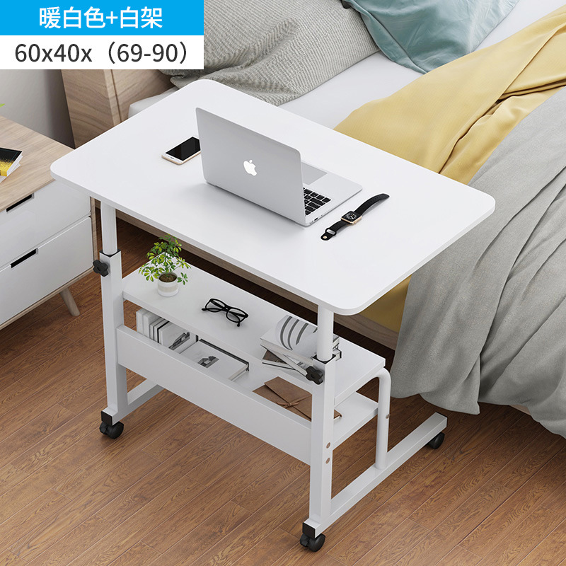 Wooden Laptop Table with Wheels Shelf Storage Height Adjustable Laptop Desk Computer Stand Desk for Sofa Bed Beside: Warm white A