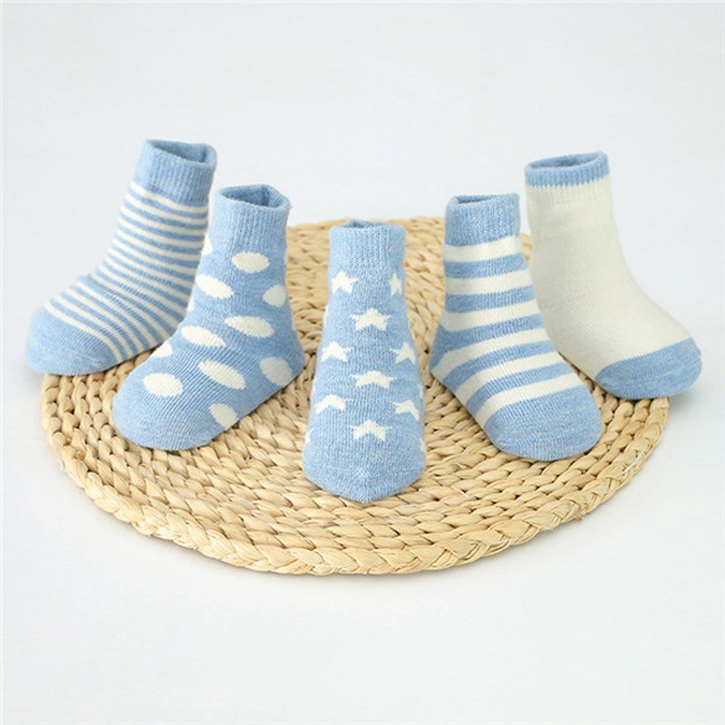 5 paare/paket Kinder Baumwolle Socken Junge, Mädchen, Baby, infant Halten Warme Streifen Dots Sport der Socken Herbst/Winter Kinder: blue