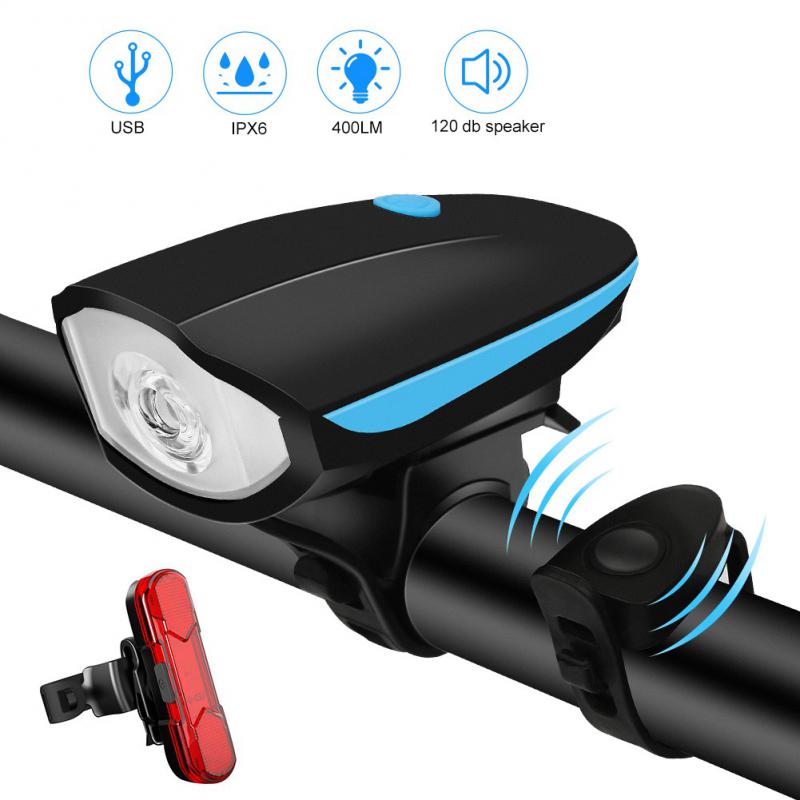 Bicycle Light Front Rechargeable 120db Bike Horn Light MTB Headlight Bicycle Lantern Cycling LED Flashlight Bike Accessories: horn lightand rear