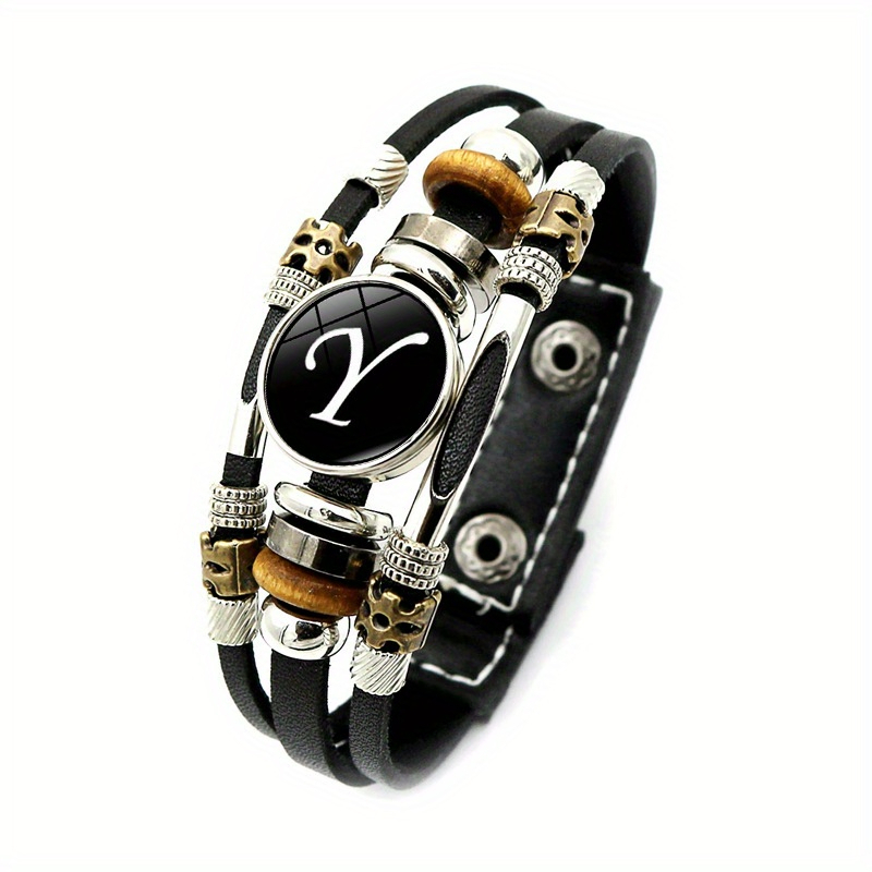 26 Engelse Letters Armbanden, Pu Lederen Armbanden, Retro Punk Stijl Handgemaakte Multi-Layer Kralen Hand Sieraden Paar