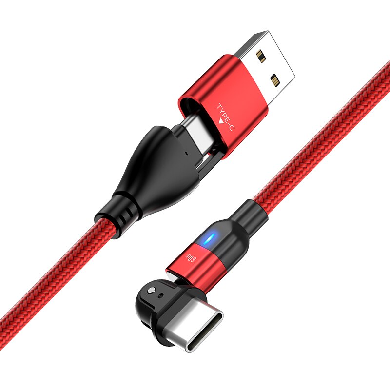 AUFU 60W USB C Zu USB Typ C Kabel PD Schnelle Ladegerät Kabel USB-C Typ-c Kabel Für xiaomi Samsung Macbook iPad Daten synchronisieren 180 Drehen: rot / 1m