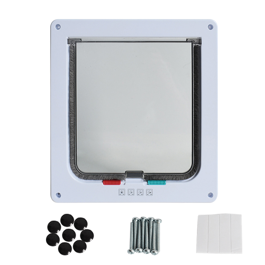 S/M/L Cat Flap Door with 4 Way Lock Security Flap Door for Dog Cat Kitten Small Pet Gate Door Kit Cat Puppy Safety Gate 5 Colors: White / L 25 x 23.5 x 5.5cm