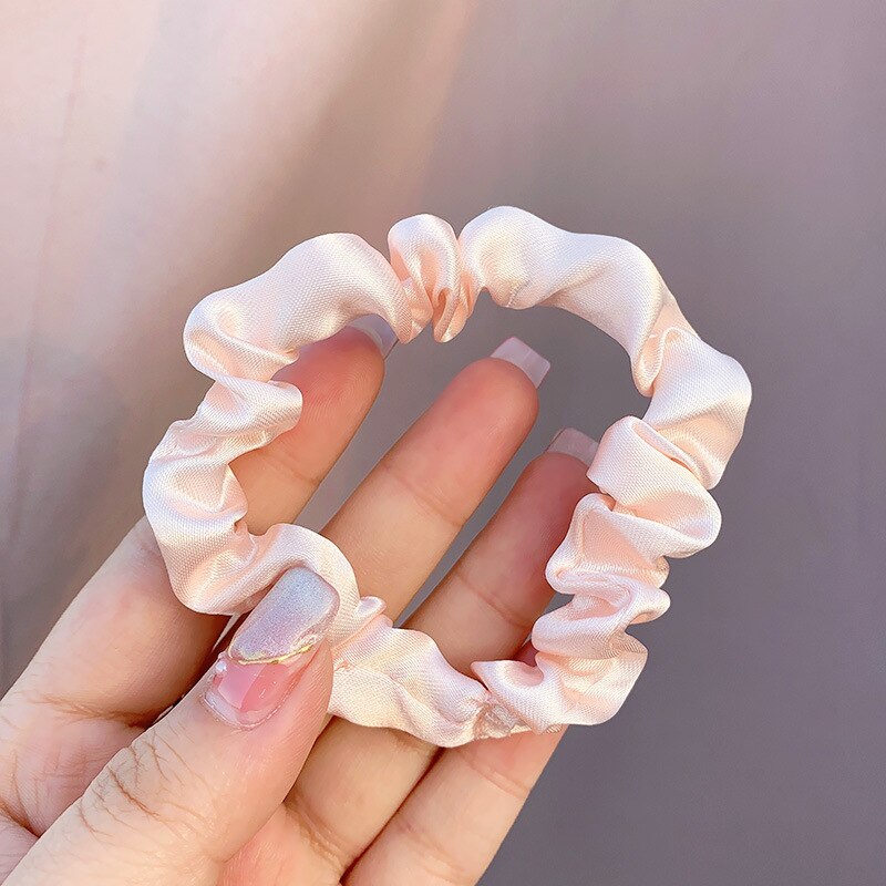 1Pc Elastic Hairbands Hair Tie for Women Satin Scrunchies Stretch Ponytail Holders Handmade Heandband Hair Accessories: pink-A