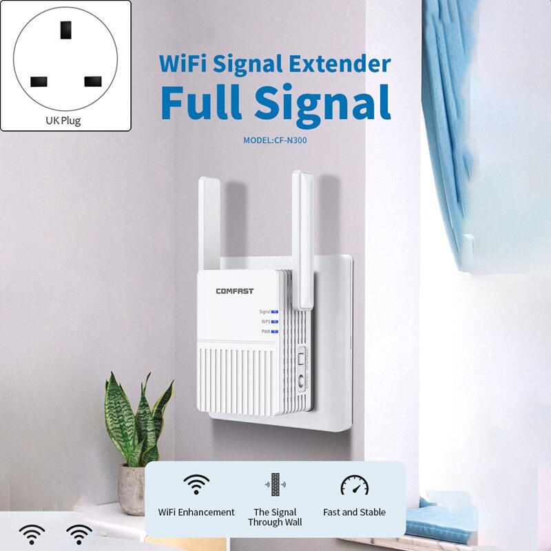 N300 Wifi Amplifier Wifi Signal Amplifier Through Wall Network Speed Extender Repeater Suitable for Office Home: UK