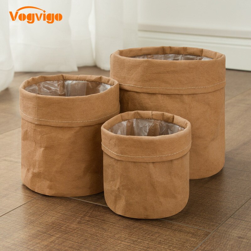 Maceta de flores de papel Kraft VOGVIGO, impermeable, ecológica, reutilizable, maceta para plantas, bolsa de almacenamiento multifunción para escritorio para el hogar