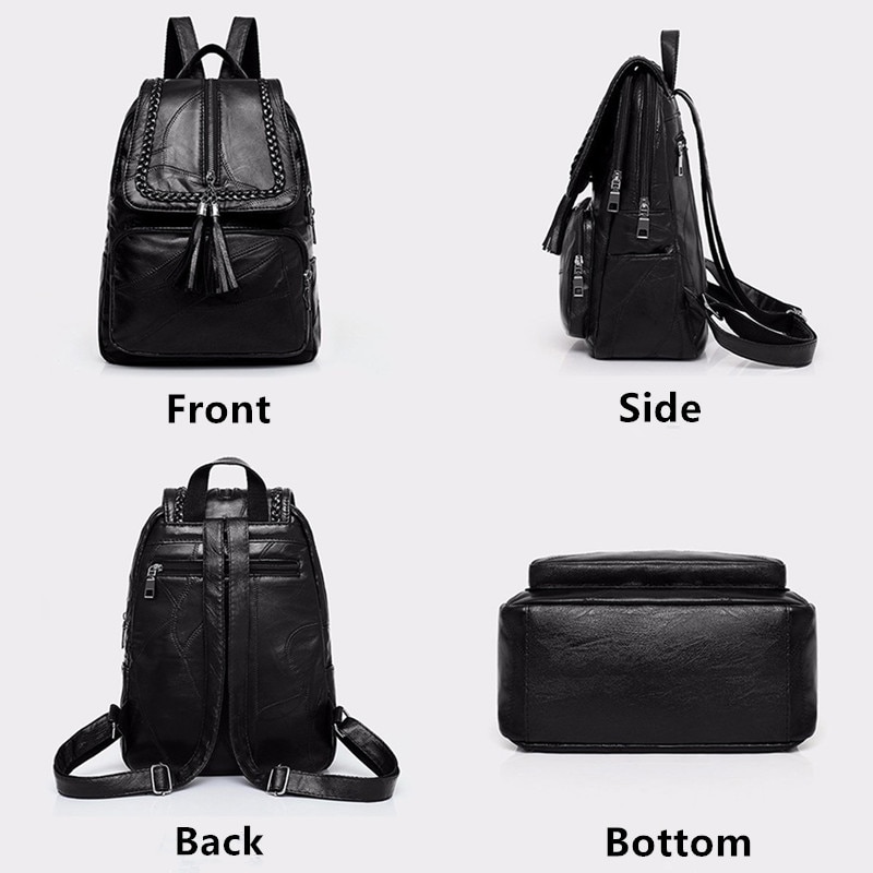 Women's PU leather backpack School bag classic black waterproof travel multi-function Shoulder bag