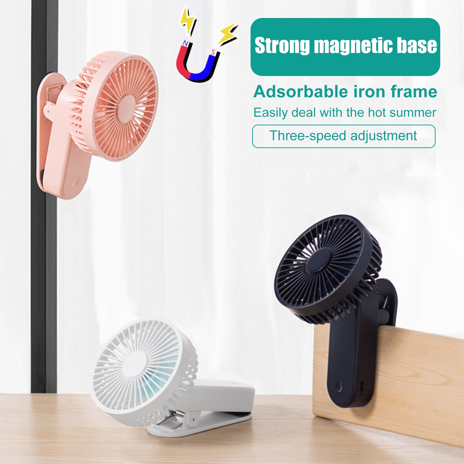 Mini ventilador portátil de mesa com 3 velocidades, recarregável elétrico, multi-função, para escritório, 1200mah