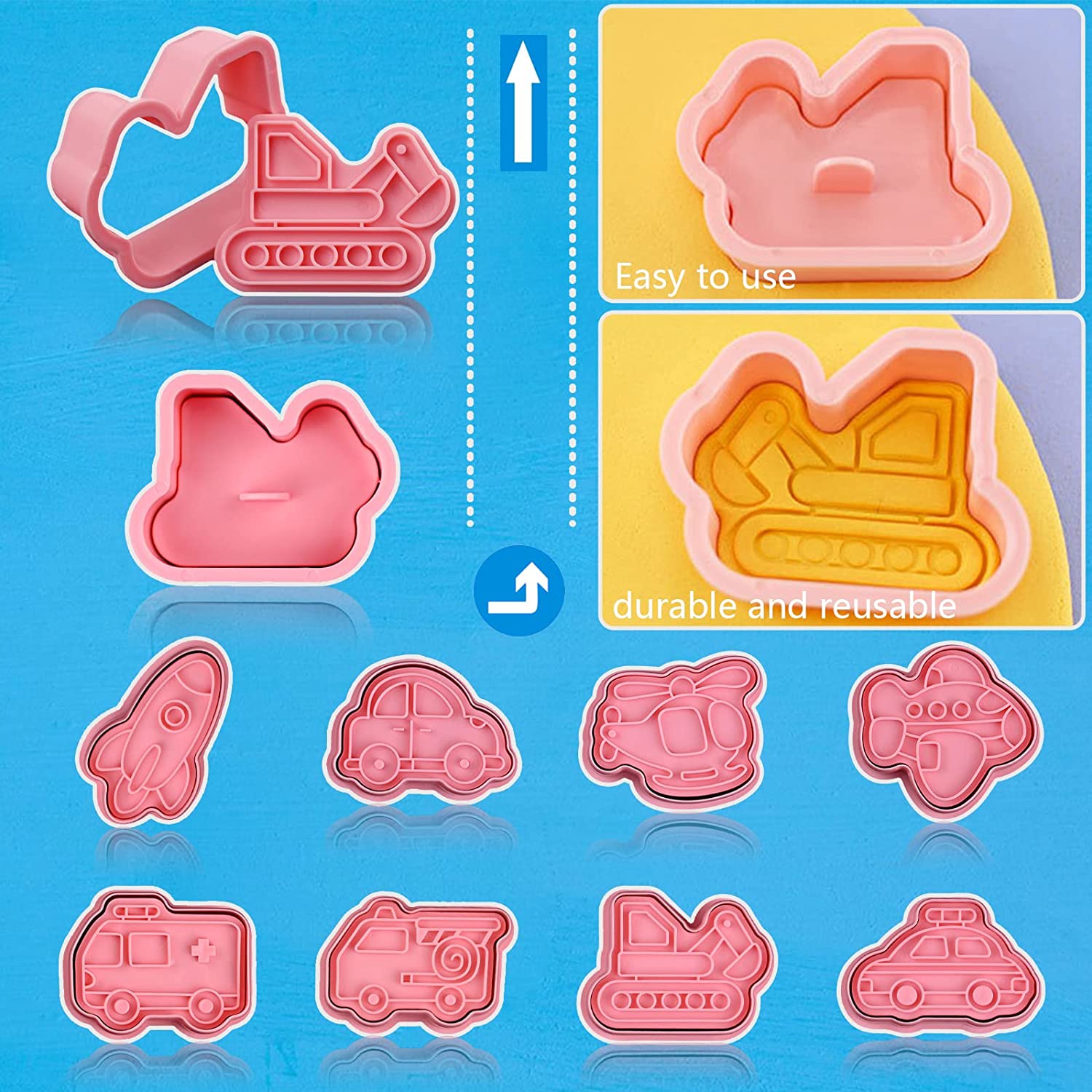 Vervoer Voertuig Cookie Cutters Stamper Set Plastic Mini Biscuit Cutter Mold Voor Bakken 3D Fondant Postzegels Cake Decor Gereedschap