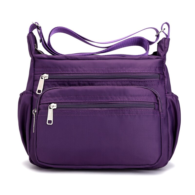RUWB Europäischen und Amerikanischen Stil Nylon Kleine Schulter Tasche Damen lässig Blumen- Umhängetaschen für Frauen Klappe Bote Tasche Bolsa: LILA