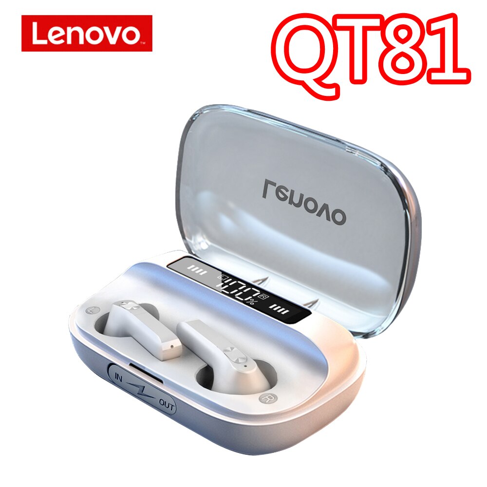 Originele Lenovo LP12 XT82 XT91 XT95 Bluetooth Oortelefoon Draadloze Hoofdtelefoon Sport Headset QT81 LP3 HQ08 Intelligente Led Display: QT81 White