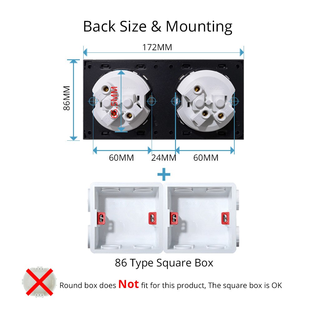 3 Gang Triple Light Switch with EU Wall Electric Outlet Socket Silver Brushed Aluminum Alloy Panel Dual Plate, 172 * 86 mm