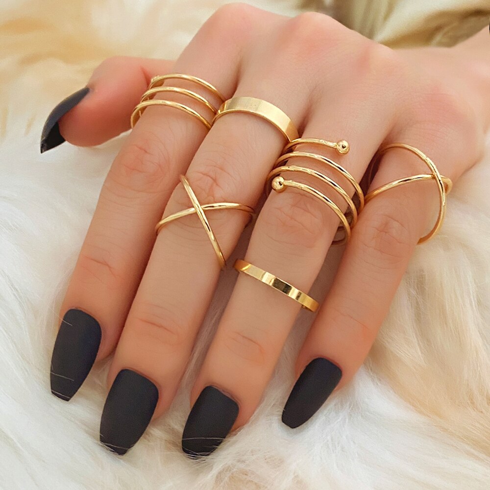 Ifmia 2022 Trend Goud Kleur Ronde Hollow Geometrische Ringen Set Voor Vrouwen Mode Cross Twist Open Ring Joint Ring Vrouwelijke sieraden: IF242010