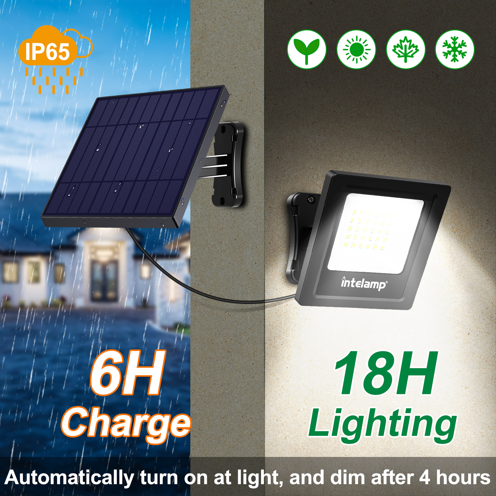 Intelamp Outdoor LED Spotlight Solar Street Wall Beveiligingsverlichting IP65 Waterdichte externe zonnelamp voor gangen Tuinveranda