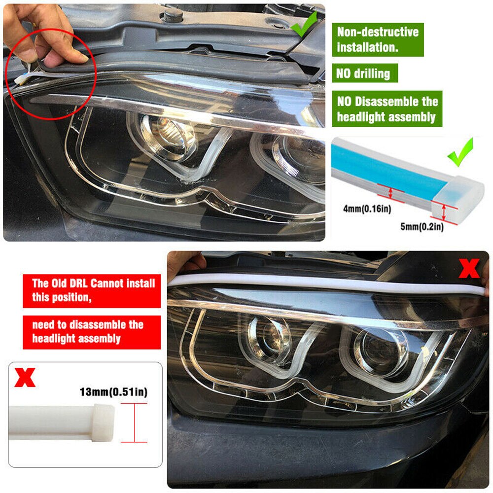 Tira de faros delanteros LED DC 12V SMD 3014 bombillas de repuesto Auto 2 uds Slim