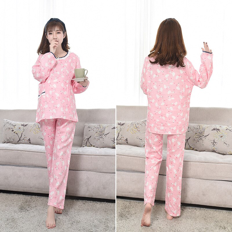 Schwangerschaft Mutterschaft Pyjama 2 teile/sätze Nachtwäsche Pflege Kleidung Baumwolle Schwangere Fütterung Nachthemd Mutterschaft Pflege Spitzen + Schlauch: XL