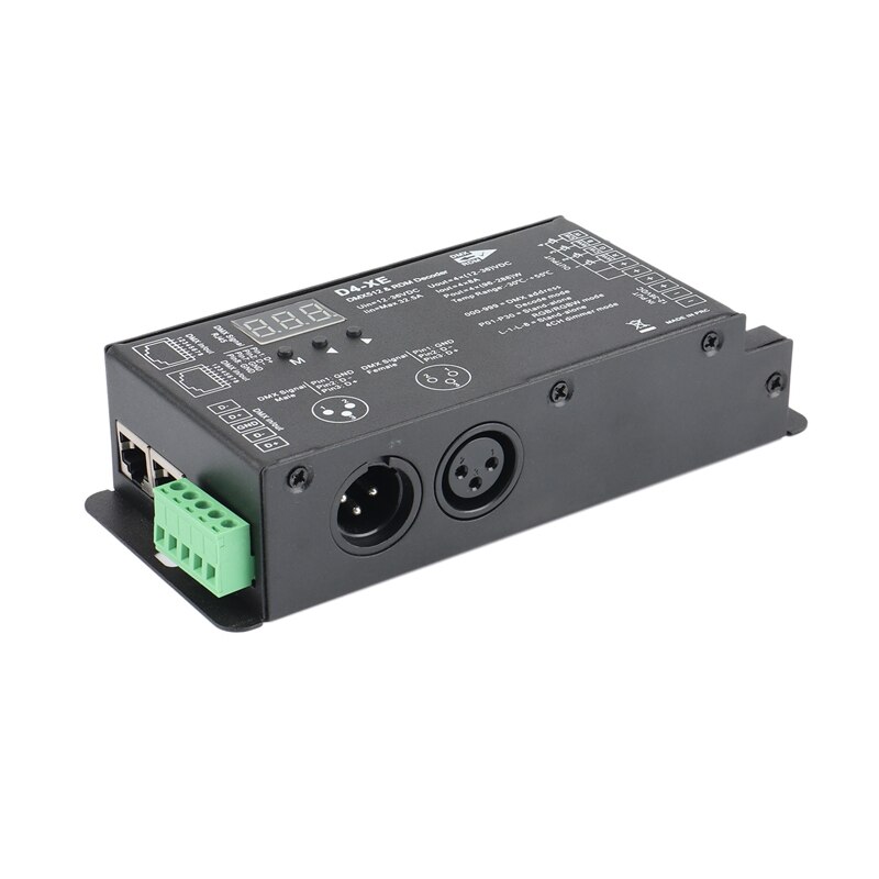 -d4-xe 4ch pwm-konstantspannungs-cv-dmx -512 -rdm-led-decoder-controller mit digitalanzeige, xlr 3 rj45 dc12v 24v 36v