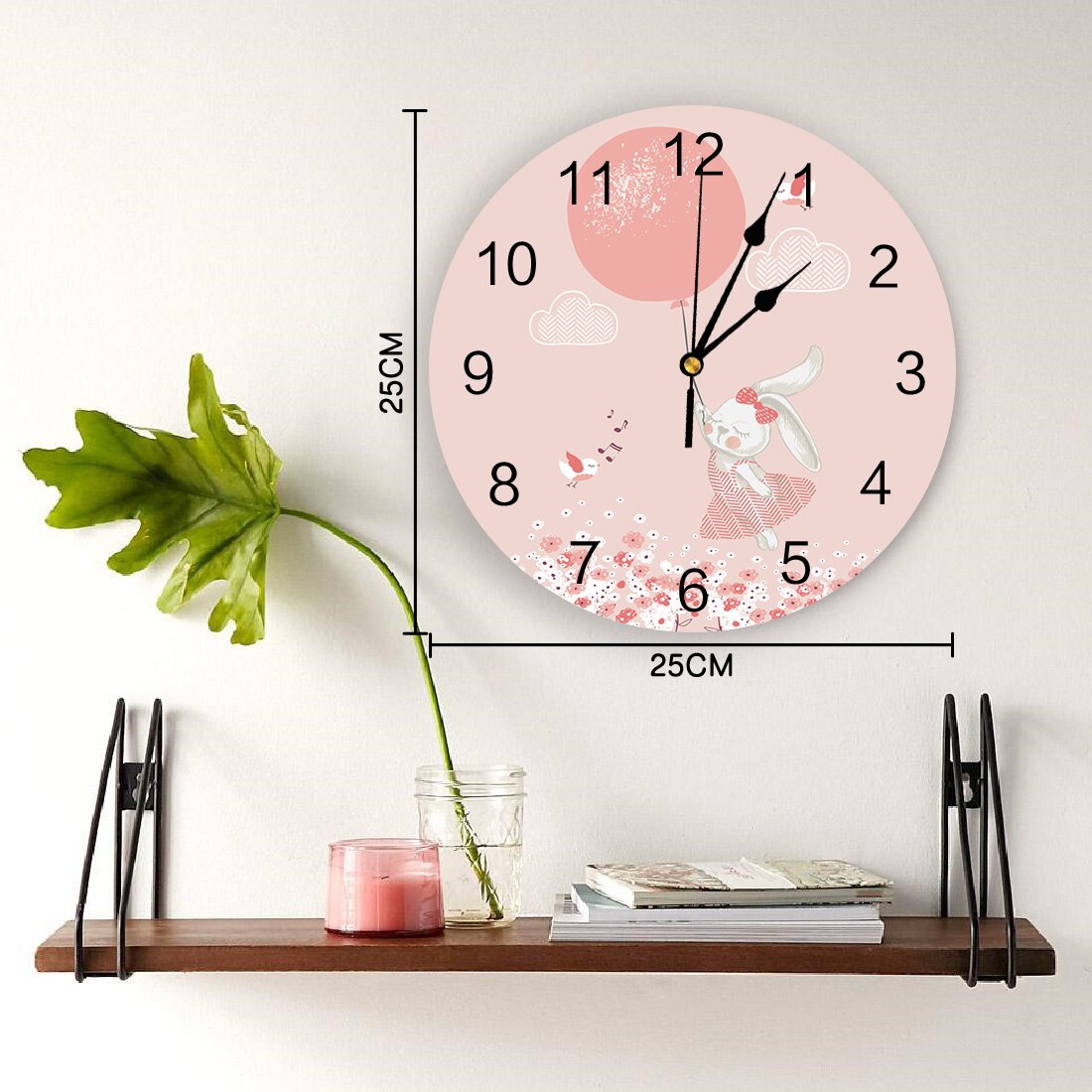 Pink Bunny Cartoon Comic Art PVC Wall Clock Home Decor Bedroom Silent Clock Kitchen Living Room Wall Digital Clock