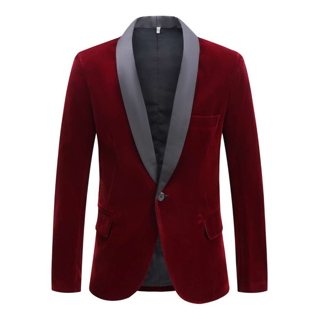 Pyjtrl miesten syksy talvi sametti viininpunainen vapaa-ajan puku takki hääsulhanen laulaja slim fit bleiseri hombre masculino: Viininpunainen huivi käänne / Meille koko  xl 44r
