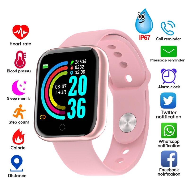 D20 Smart Armband Body Temperatuur Monitoring Smart Polsband Ecg Smart Horloge Hartslag Bloeddruk Armband: Pink