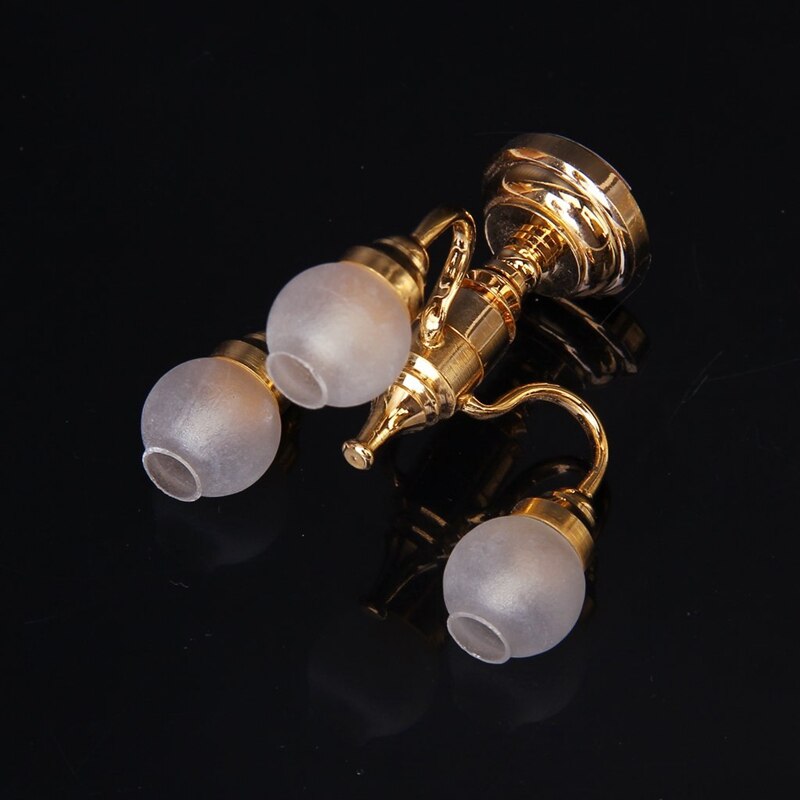 1:12 poppenhuis kroonluchters van messing, 3 armen, led plafondlamp met glazen kap