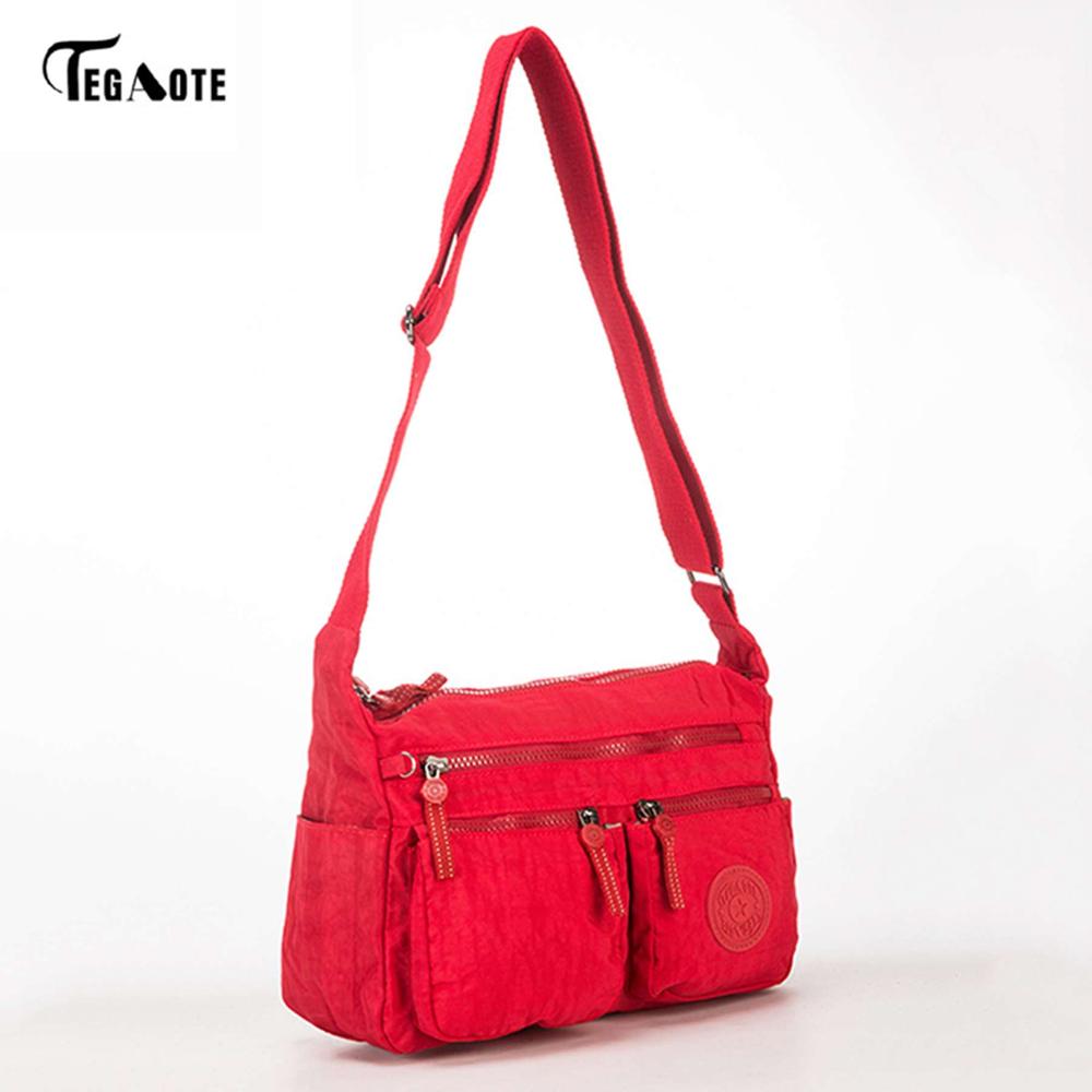 TEGAOTE femmes Messenger sacs dames Nylon sac à main voyage décontracté Original sac femme grande capacité sac à bandoulière: Rouge